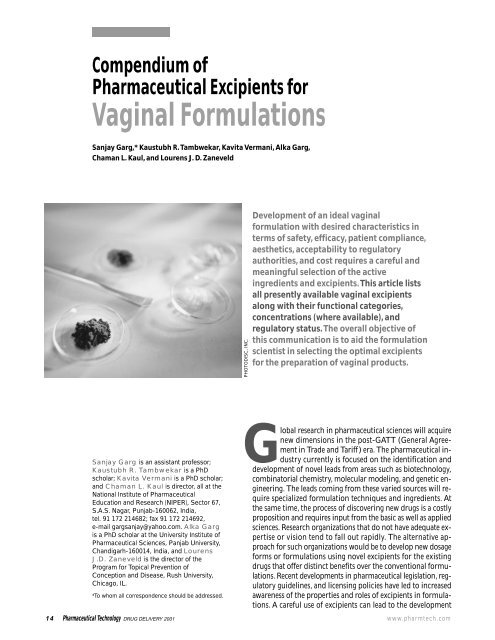 Compendium Of Pharmaceutical Excipients For Vaginal Formulations