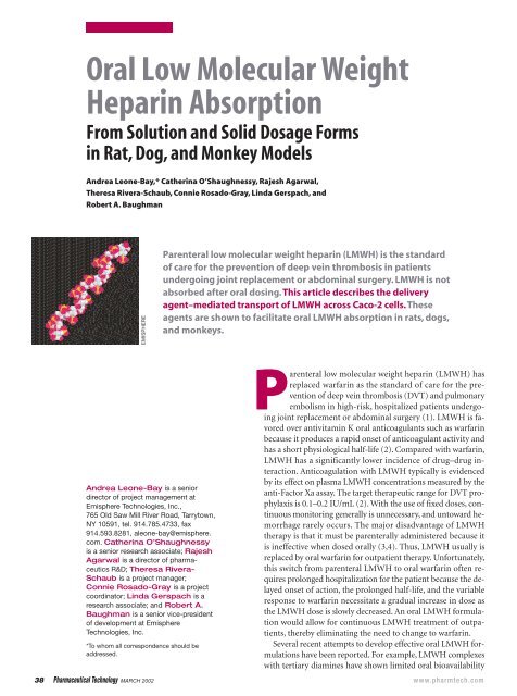 Oral Low Molecular Weight Heparin Absorption - Pharmaceutical ...