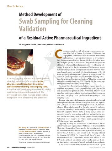 Swab Sampling for Cleaning Validation - Chromatography Online