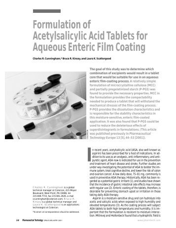 Formulation of Acetylsalicylic Acid Tablets for Aqueous Enteric Film ...