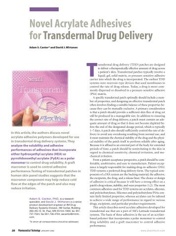 Novel Acrylate Adhesives for Transdermal Drug Delivery