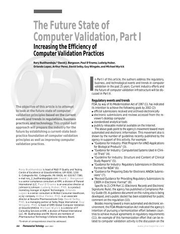 The Future State of Computer Validation, Part I - Chromatography ...