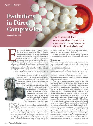 Evolutions in Direct Compression - Pharmaceutical Technology