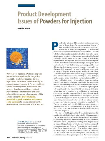 Product Development Issues of Powders for Injection
