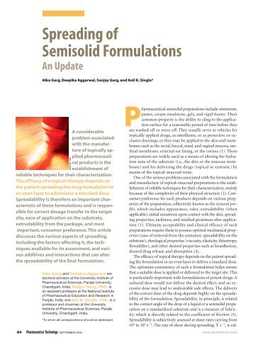 Spreading of Semisolid Formulations - Pharmaceutical Technology