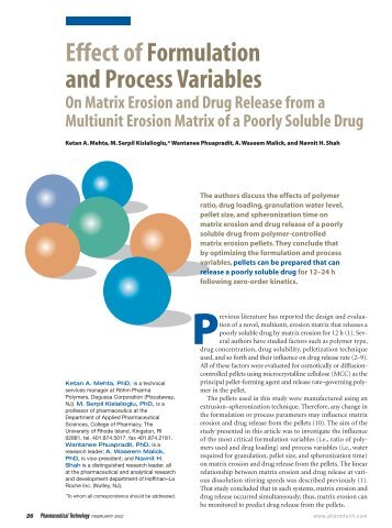 Effect of Formulation and Process Variables - Pharmaceutical ...