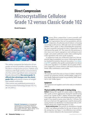 Microcrystalline Cellulose Grade 12 versus Classic Grade 102