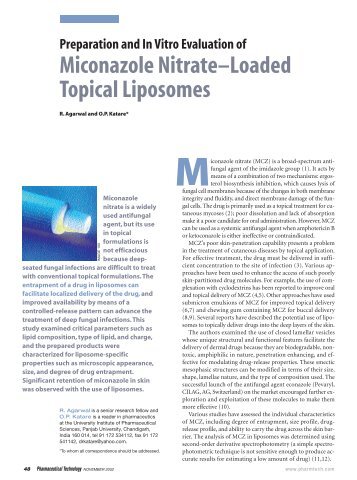 Miconazole NitrateâLoaded Topical Liposomes - Pharmaceutical ...