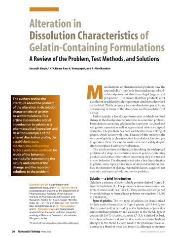 Alteration in Dissolution Characteristics of Gelatin-Containing ...