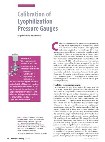 Calibration of Lyophilization Pressure Gauges - Pharmaceutical ...