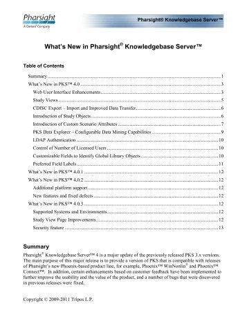 What's New in Pharsight Knowledgebase Server™