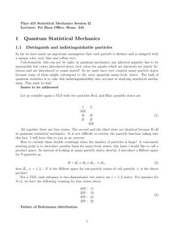 1 Quantum Statistical Mechanics - UBC Physics & Astronomy