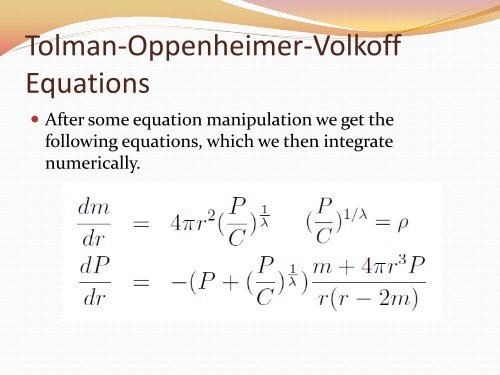 Tolman-Oppenheimer-Volkoff Hydrostatic Equations Presentation