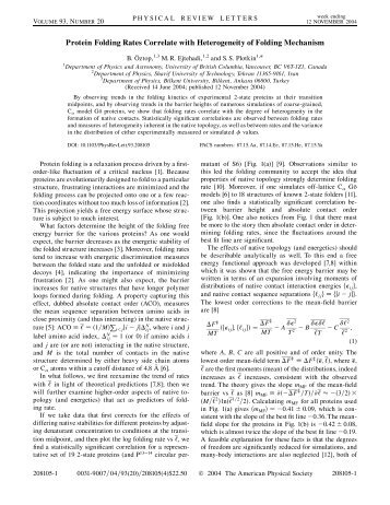 Protein Folding Rates Correlate with Heterogeneity of Folding ...