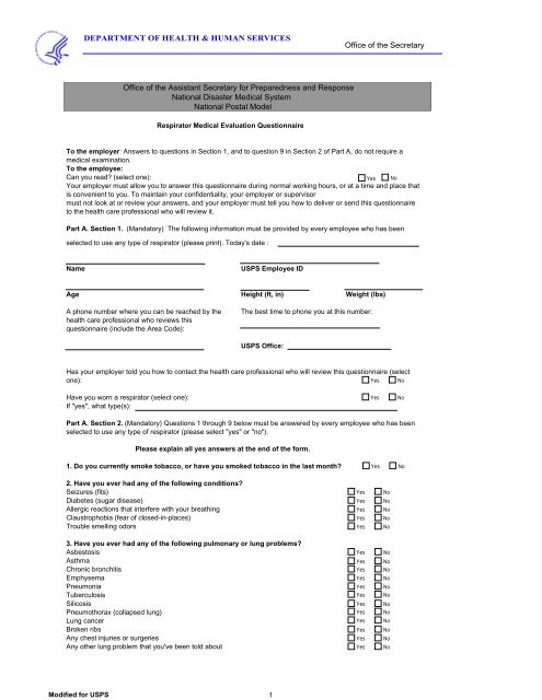 Npm Respirator Medical Evaluation Questionnaire Pdf