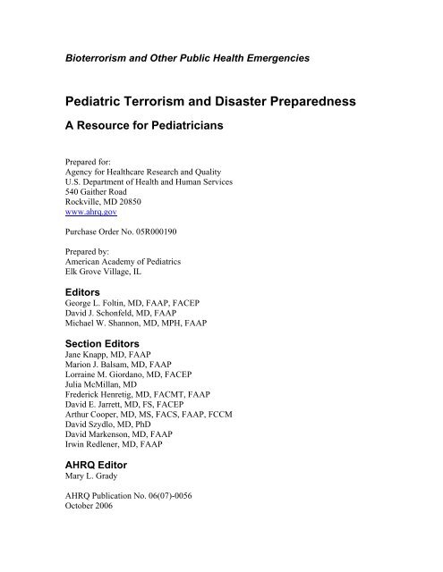 Pediatric Terrorism and Disaster Preparedness: A ... - PHE Home