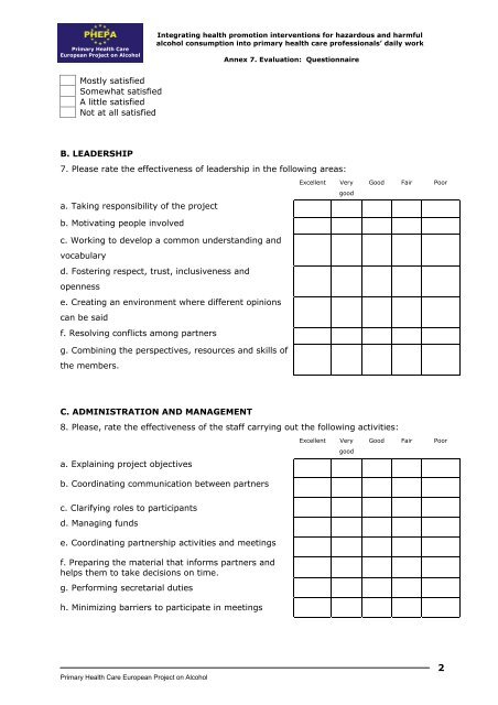 Annex 7. Evaluation: Questionnaire and Report