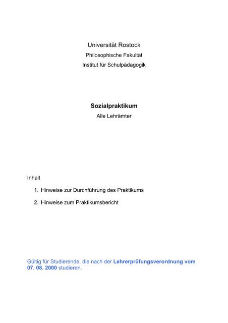 Sozialpraktikum - Philosophische Fakultät - Universität Rostock