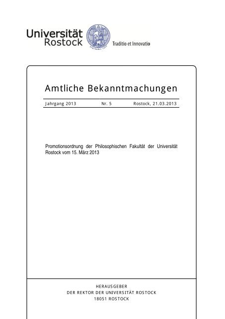 Promotionsordnung - Philosophische Fakultät - Universität Rostock