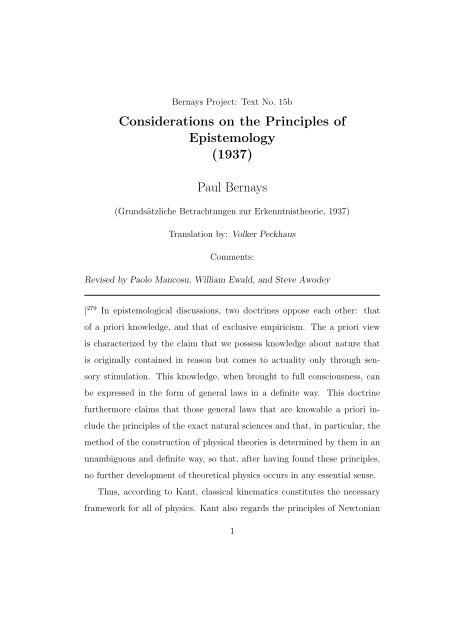 Paul Bernays Phil Cmu