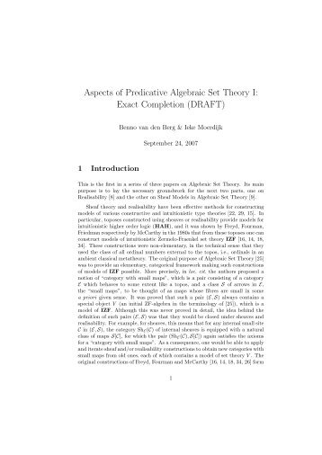 Aspects of Predicative Algebraic Set Theory I: Exact ... - Phil Cmu