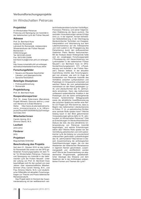 Forschungsbericht 2010 â 2011 Verbundforschungsprojekte