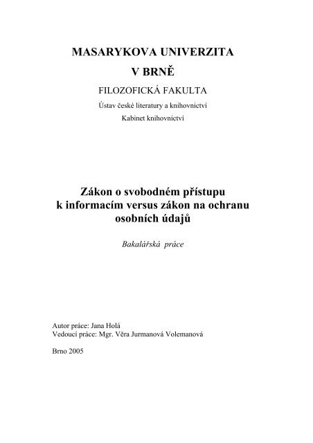 MASARYKOVA UNIVERZITA V BRNÄ - FilozofickÃ¡ fakulta MU ...