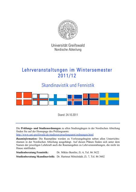 Lehrveranstaltungen im Wintersemester 2011/12 Skandinavistik und ...