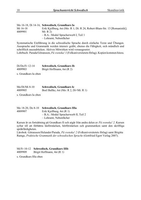 Lehrveranstaltungen im Wintersemester 2011/12 Skandinavistik und ...