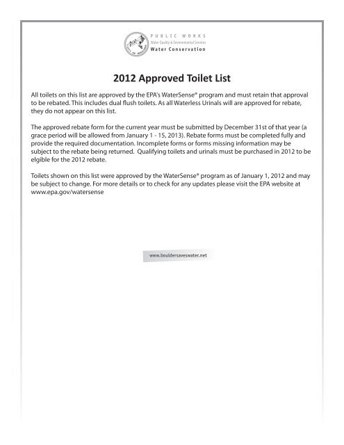 2012 Approved Toilet List - City of Boulder