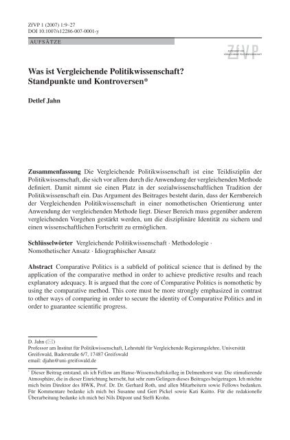 Was ist Vergleichende Politikwissenschaft? Standpunkte ... - Springer