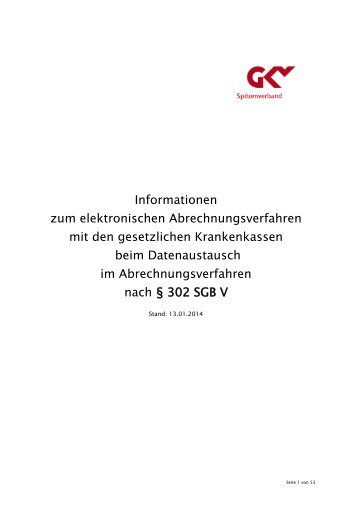 Informationen zum elektronischen Abrechnungsverfahren nach § 302 SGB V - GKV Spitzenverband - 13.01.2014