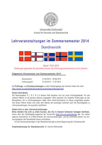 Lehrveranstaltungen im Sommersemester 2014 Skandinavistik