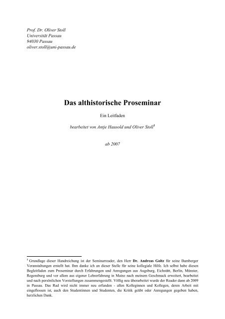 Das althistorische Proseminar - Philosophische FakultÃ¤t - UniversitÃ¤t ...