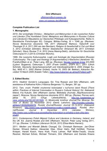 English Publication List - UniversitÃ¤t Passau