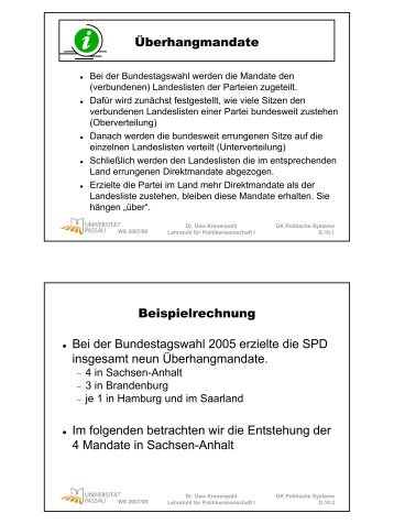 Ãberhangmandate Beispielrechnung Bei der Bundestagswahl 2005 ...