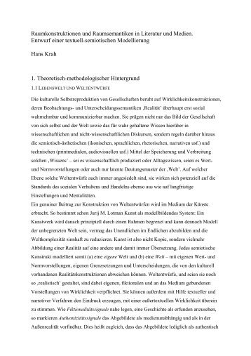 Raumkonstruktionen und Raumsemantiken in Literatur und Medien ...