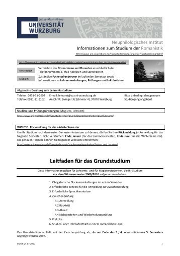 Leitfaden für das Grundstudium - Universität Würzburg