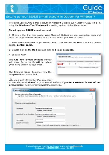 Setting up your ESADE e-mail account in Outlook for Windows 7