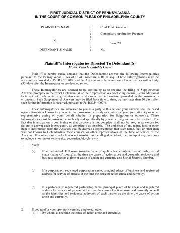 Plaintiff's Interrogatories Directed To Defendant(S) - Philadelphia ...