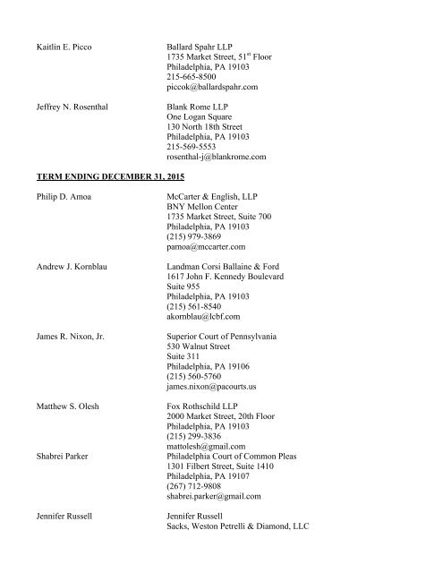 YLD Executive Committee Contact List - Philadelphia Bar Association