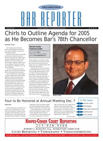 December 2004 - Vol. 33, No. 12 - Philadelphia Bar Association