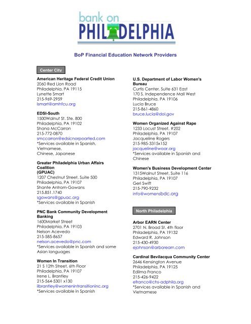 BoP Financial Education Network Providers