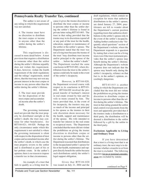 Probate & Trust Newsletter: April 2005 - Philadelphia Bar Association