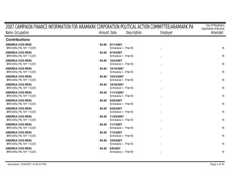 2007 campaign finance information for aramark corporation political ...