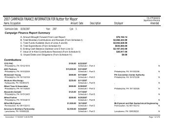 2007 CAMPAIGN FINANCE INFORMATION FOR Nutter for Mayor