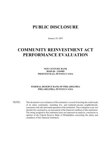 public disclosure community reinvestment act performance evaluation