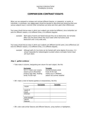 Compare contrast essays samples