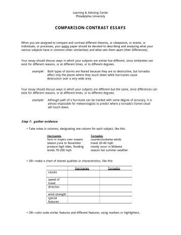 Compare contrast essays samples