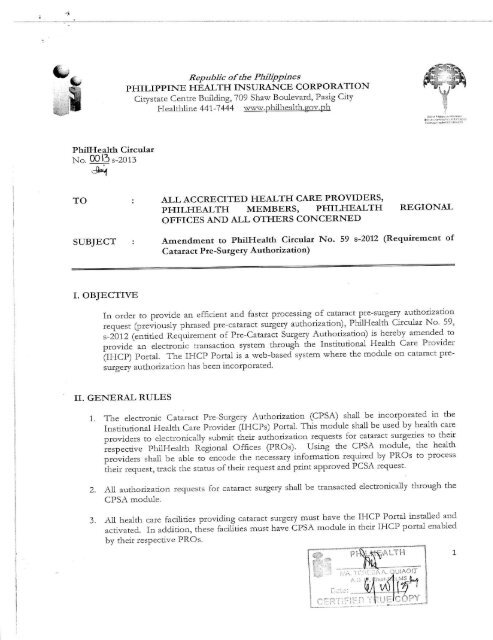 Amendment to PhilHealth Circular No. 59 s-2012 - Philippine Health ...
